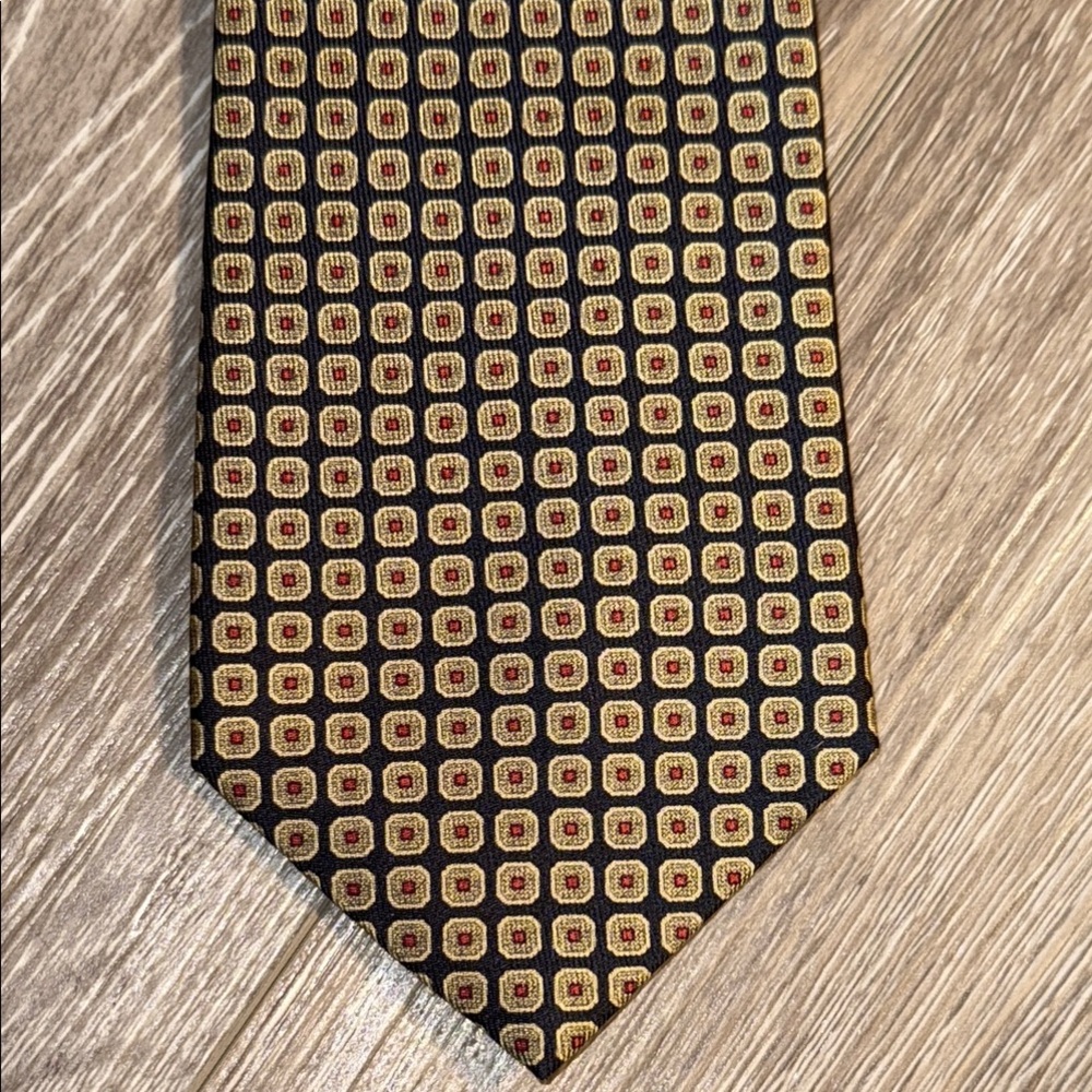 Jim Thompson Gold and Blue Geometric Silk Tie